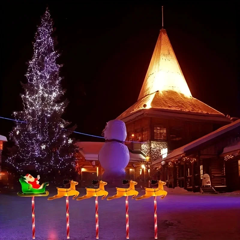 1 Set Solar-Powered Christmas Lawn Stake Lights , Reindeer & Sled LED Decorations, Christmas Outdoor  Lights