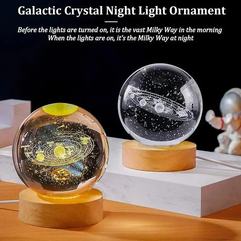 6cm Bedside Lamp Solar Theme Cosmos Series Crystal Ball Night Lights Milky Way Moon Small Ornaments for Desk Creative Gift RGB
