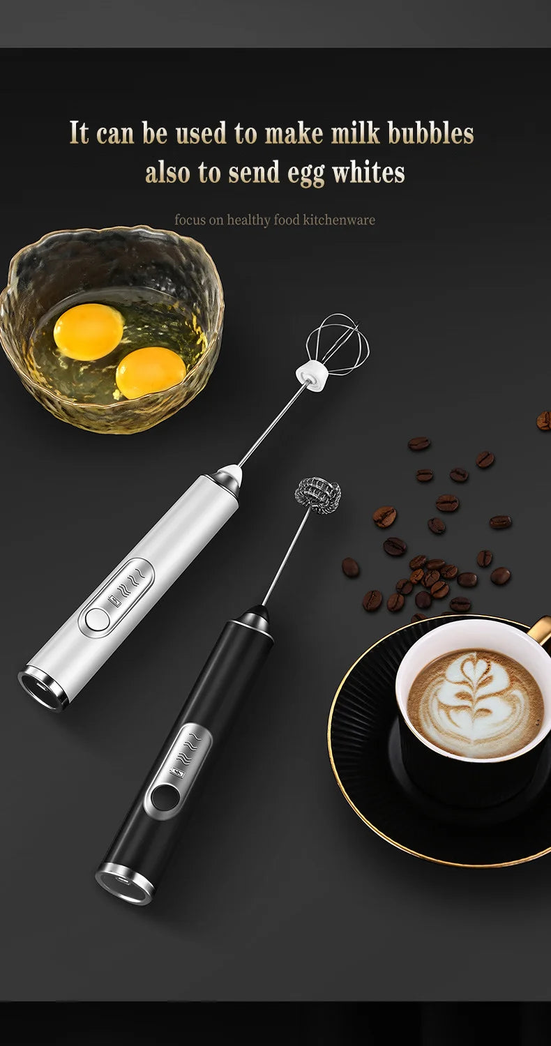 TINSOL Electric Milk Frother Mini Handheld Wireless Power Type-C Charging Convenience Coffee Milk Whipping Kitchen Whisk
