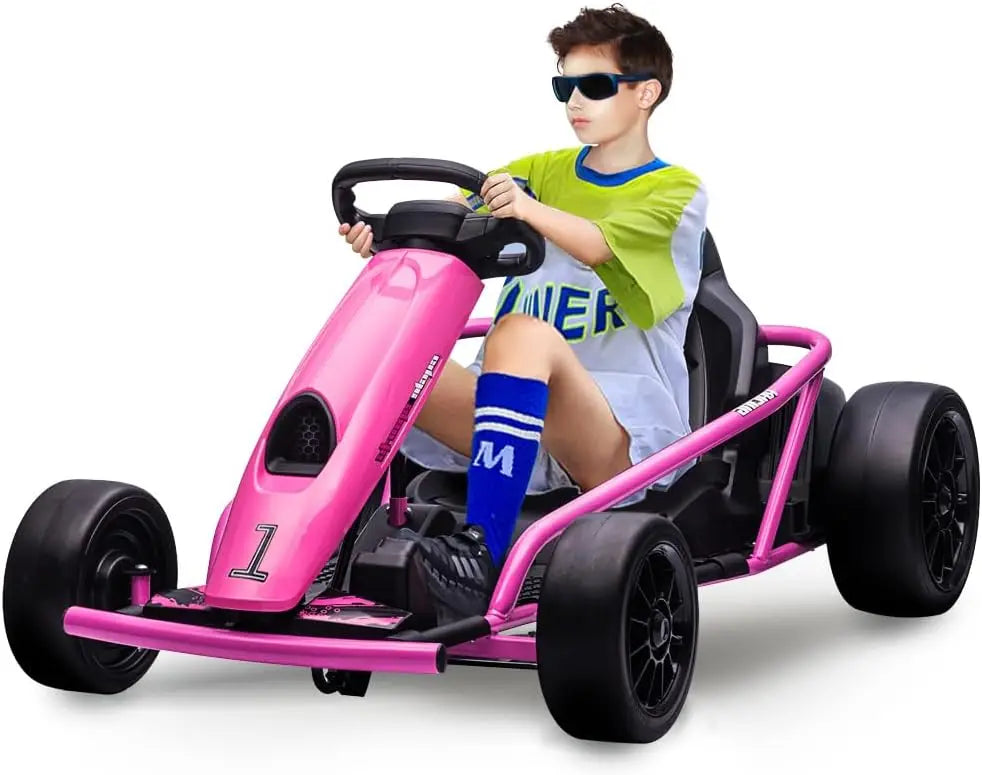 24V Go Kart Car for Kids 9Ah Battery 2 x 300W Motors 8.1Mph Fast Speed Drifting Circling Riding Racing Car Max Load 155Lbs 3-11Y