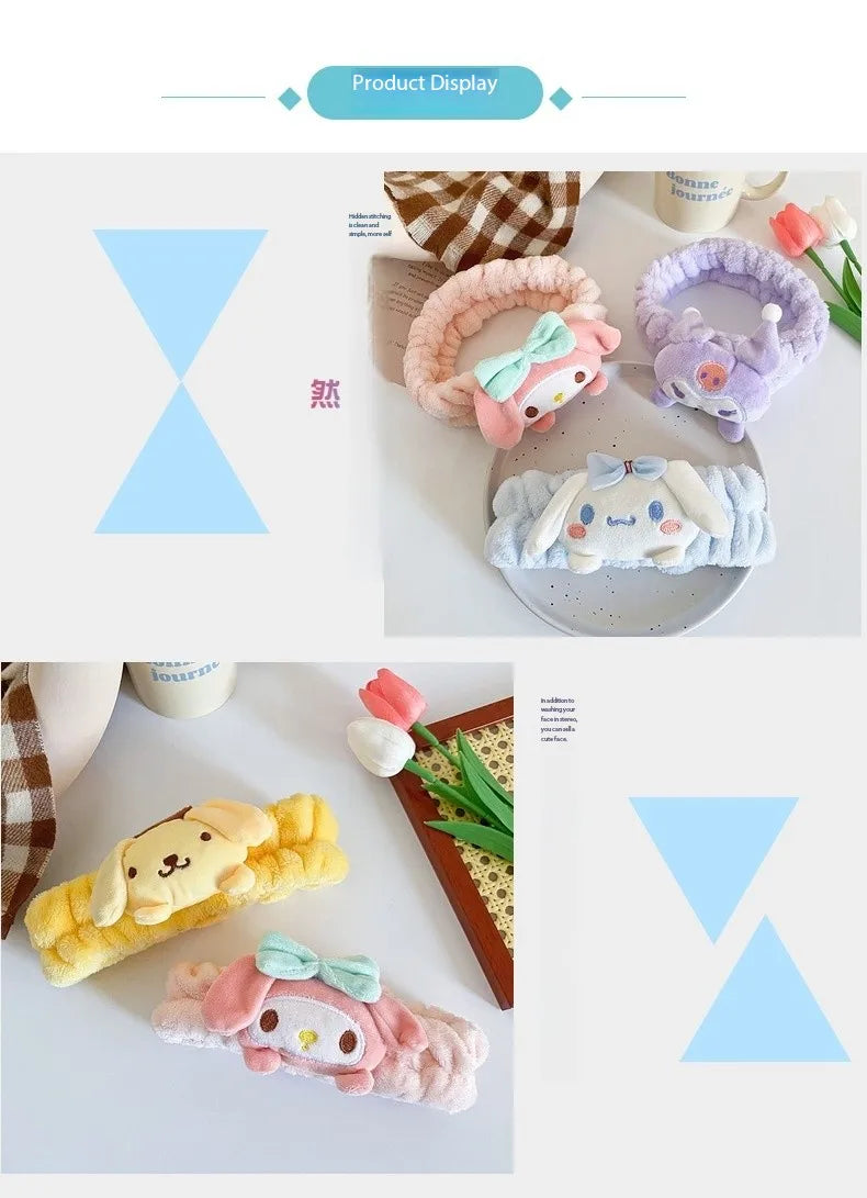 Sanrio Headband Kuromi Plush Scrunchie Cartoon Hello Kitty Headwear Sweet And Cute Anti Slip Hair Band Girl Heart Decorative Gif