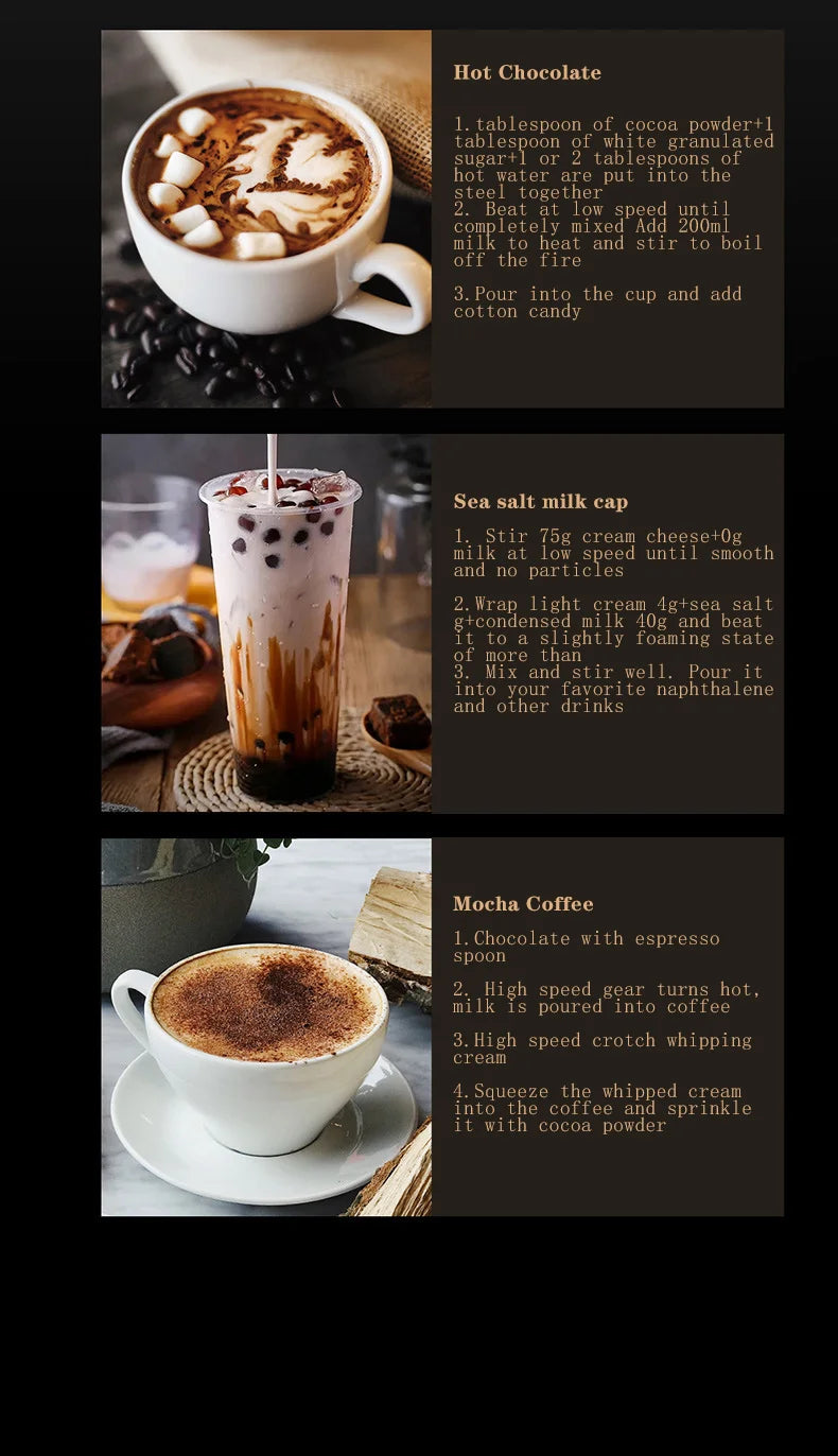 TINSOL Electric Milk Frother Mini Handheld Wireless Power Type-C Charging Convenience Coffee Milk Whipping Kitchen Whisk