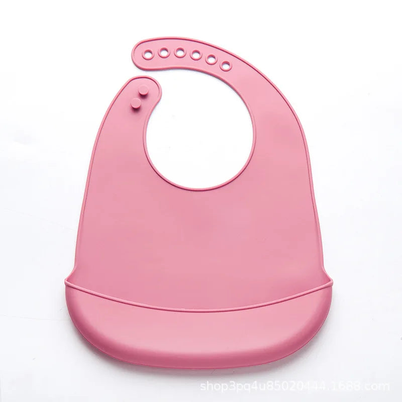 Baby Silicone Bibs Babies Waterproof Bib Solid Color 6-speed Adjustment Saliva Pocket Children's Burp Cloths Accessories Newborn