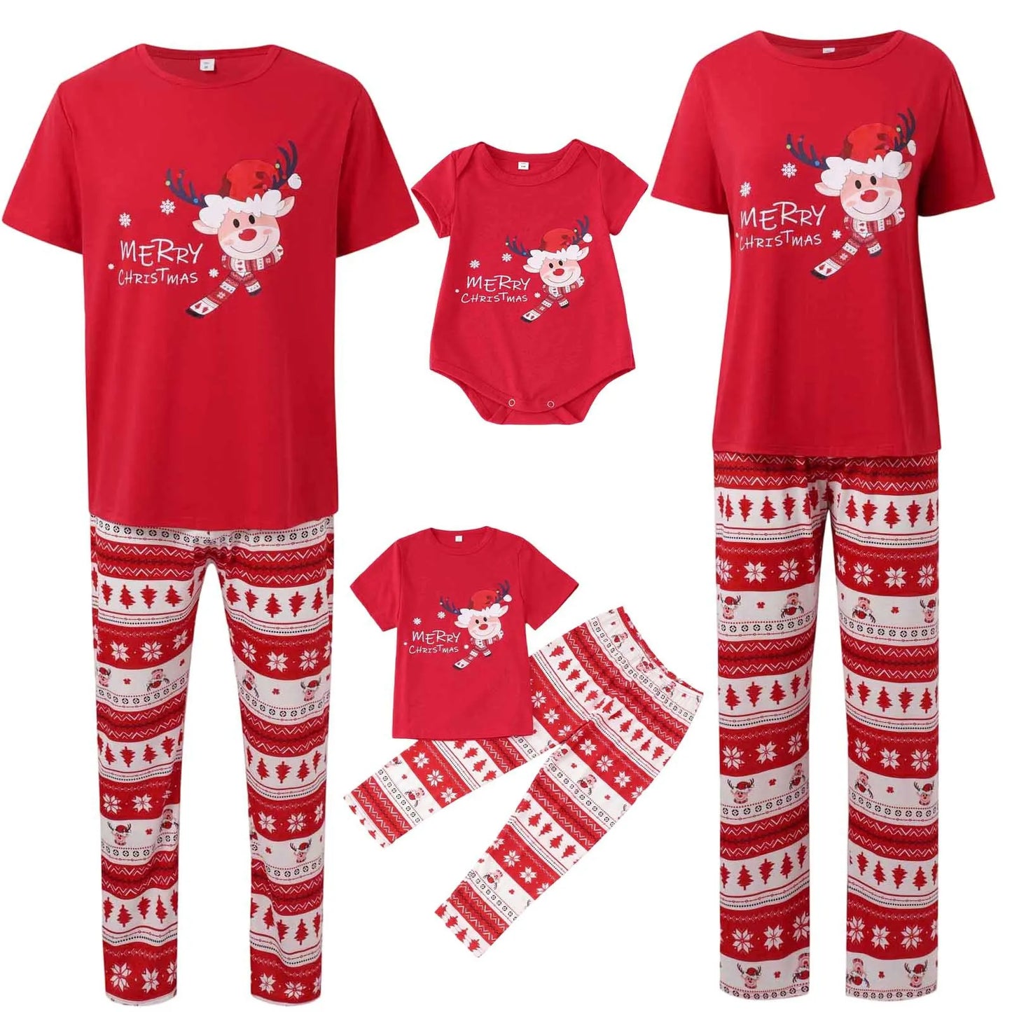 Merry Xmas Family Look Pyjamas Short Sleeve O Neck Sleepwear Adults Kids Christmas Matching Pajamas Set Cute Print 2 Pieces Suit
