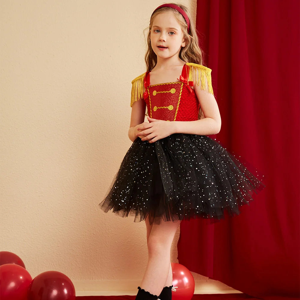 Nutcracker Soldier Girls Costumes Kids Halloween Christmas Tutu Dress Girl Circus Ringmaster Cosplay Dresses for Birthday Party