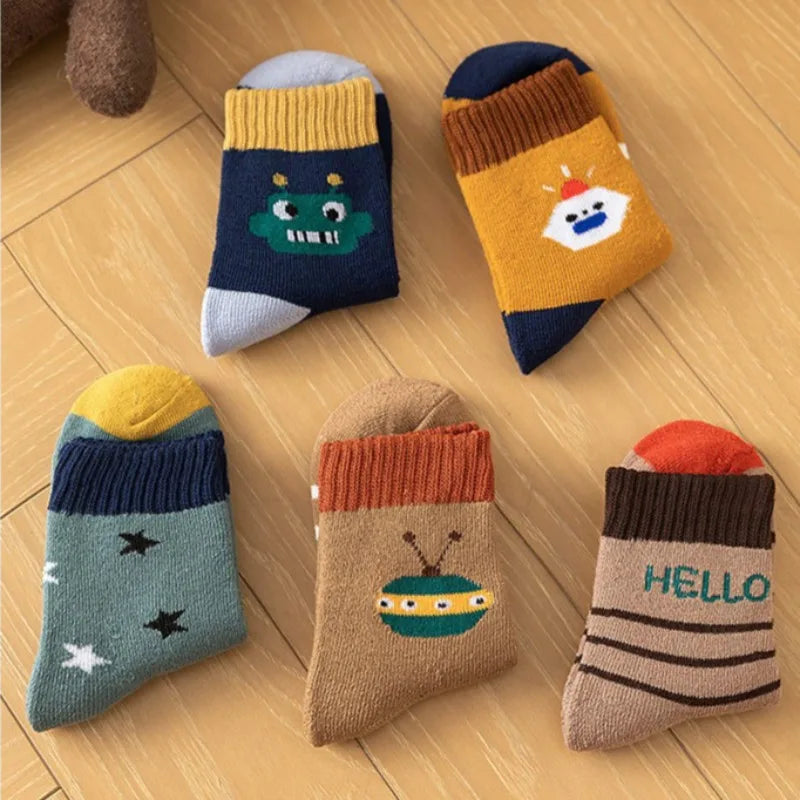 Thick Warm Floor Socks for Kids Cute Cartoon Baby Socks Mid Tube Socks Winter Warm Plush Long Sock Children Thermal Footwear