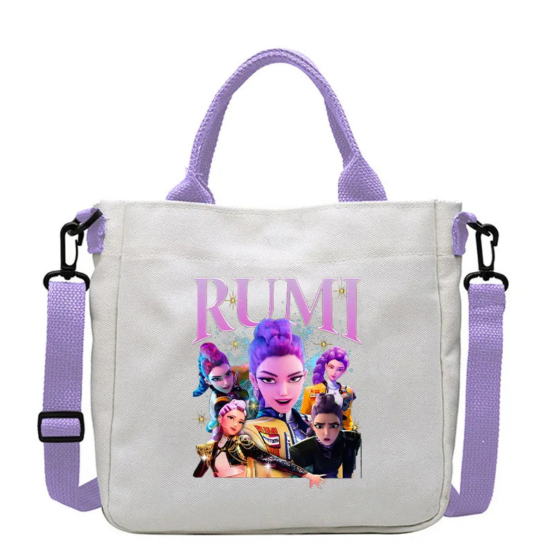 Move K-Pop Demon Hunters Canvas Bag Fashion Printed Handbag Cute Cartoon Anime Commuting Portable Book Storage Bags Pocket Gifts