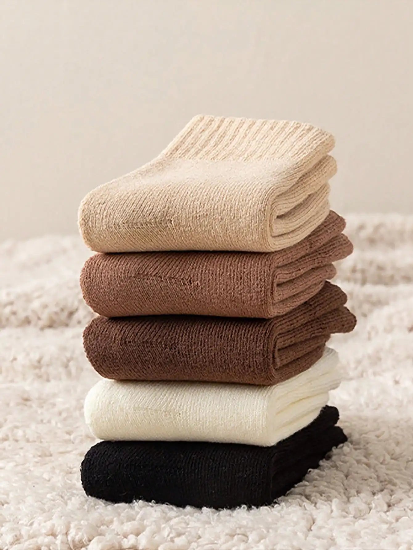 5 Pairs of Children's Thick Terry Socks with Letter Print, Warm and Fleece-Lined Mid-Calf Length Baby Glove Socks.