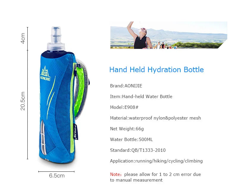 AONIJIE E908 Running Hand-held Water Bottle Kettle Holder Wrist Storage Bag Hydration Pack Hydra Fuel Soft Flask Marathon Race