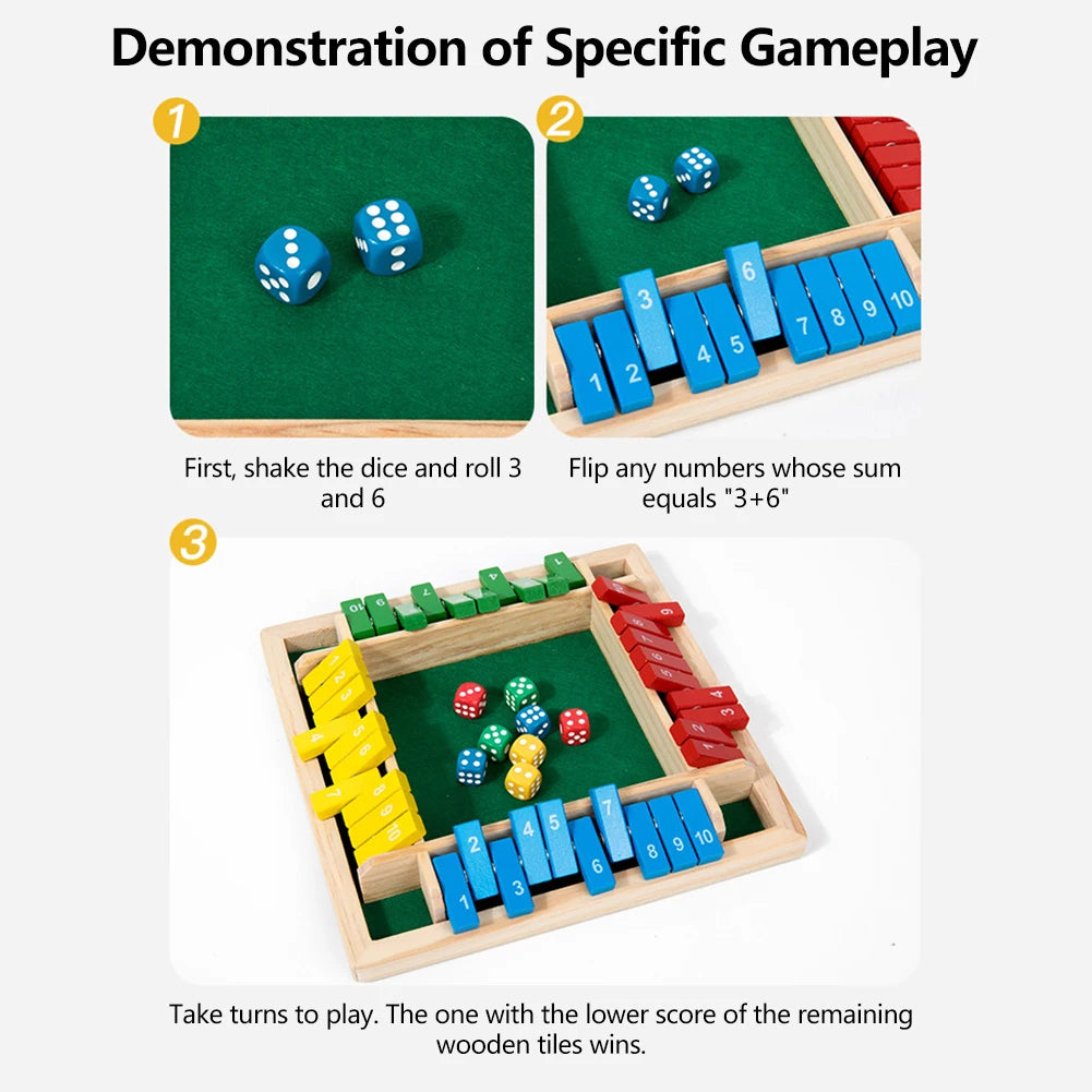 4/6 Players Shut The Box Dice Game Wooden Board Table Math Game Tabletop Games Six Sided Flop Game Indoor Games Shut The Box