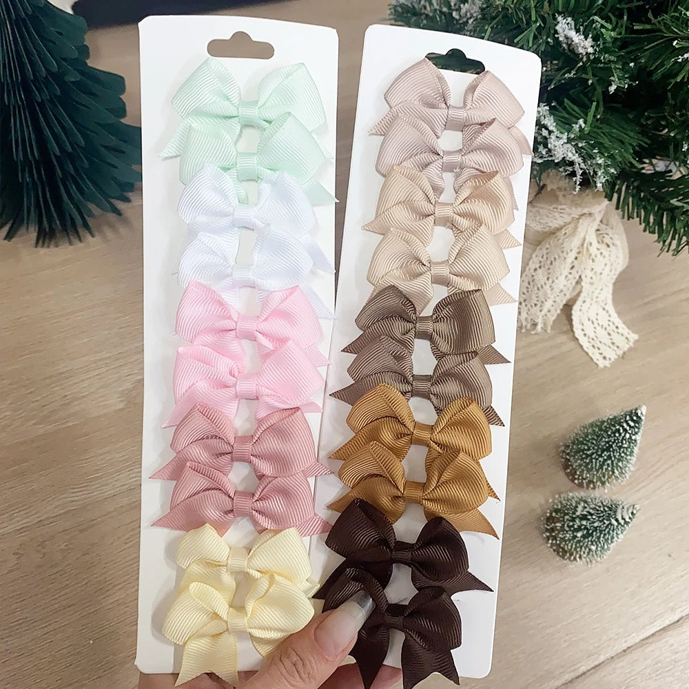 10Pcs/Set New Cute Solid Ribbon Bowknot Hair Clips for Baby Girls Handmade Bows Hairpin Barrettes Headwear Kids Hair Accessories
