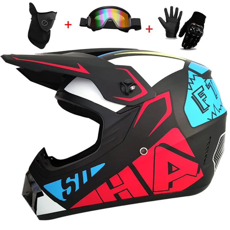Motorcycle Youth Kids Child full Helmet Children Helmets Motocross Casco Moto Off-road Goggles Gloves Protective Cycling Casque