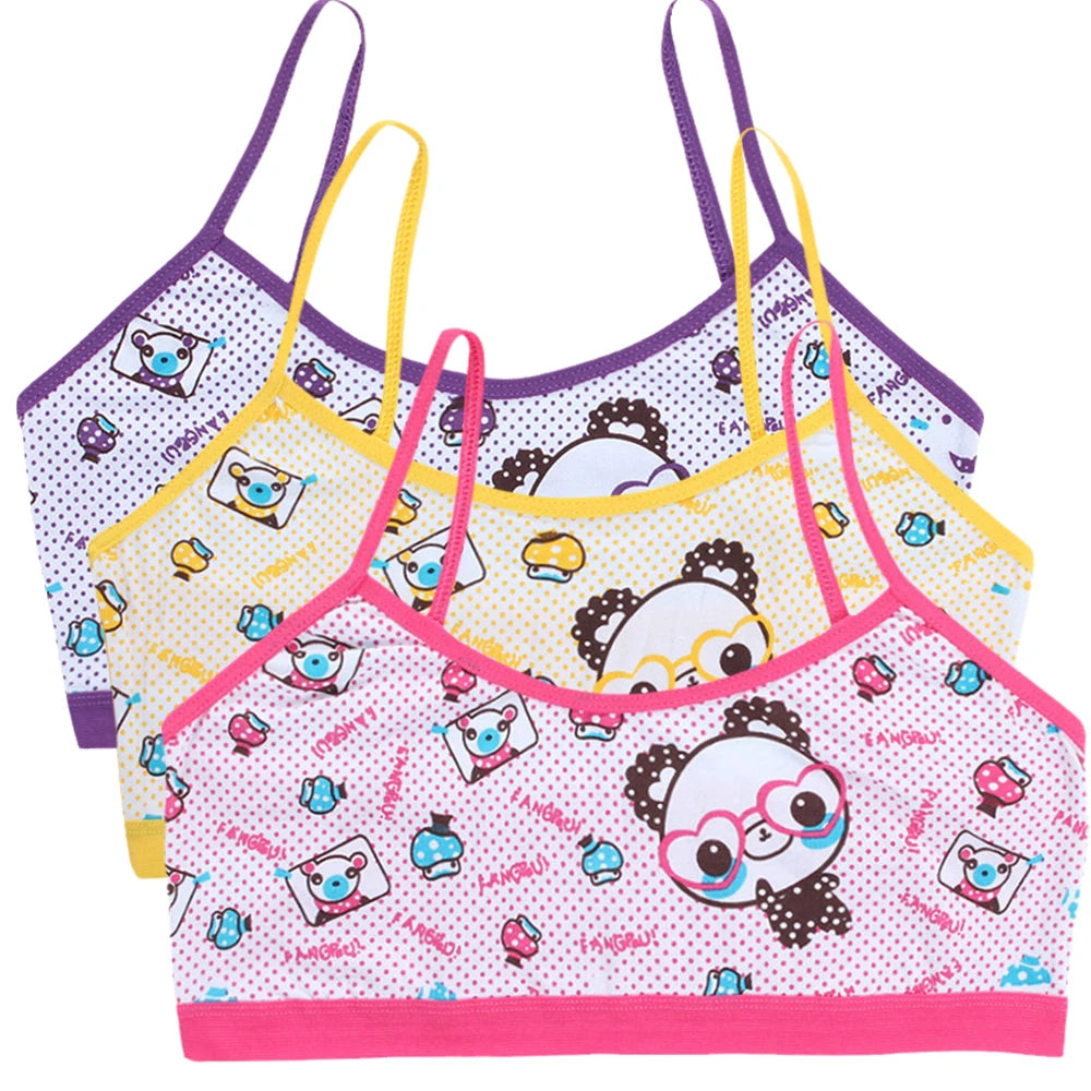 Teenage Girls Vest Bras Cartoon Panda/Flower Print Young Children Purbery Student Training Bras Maiden Kids Underwears Tube Tops