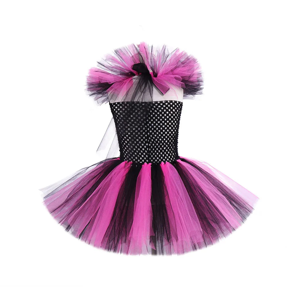 Kids Halloween Witch Costumes for Girls Carnival Party Fancy Dress Children Witches Disguise Tutu Outfit Clothes with Broom Hat