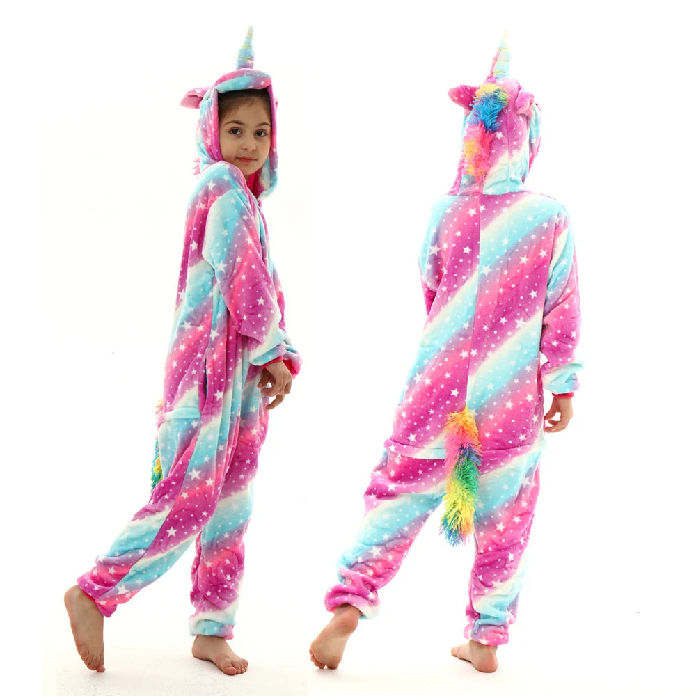 kids winter stitch flannel pajamas children pikachu sleepwear unicorn kigurumi onesies for boys girls baby blanket sleepers