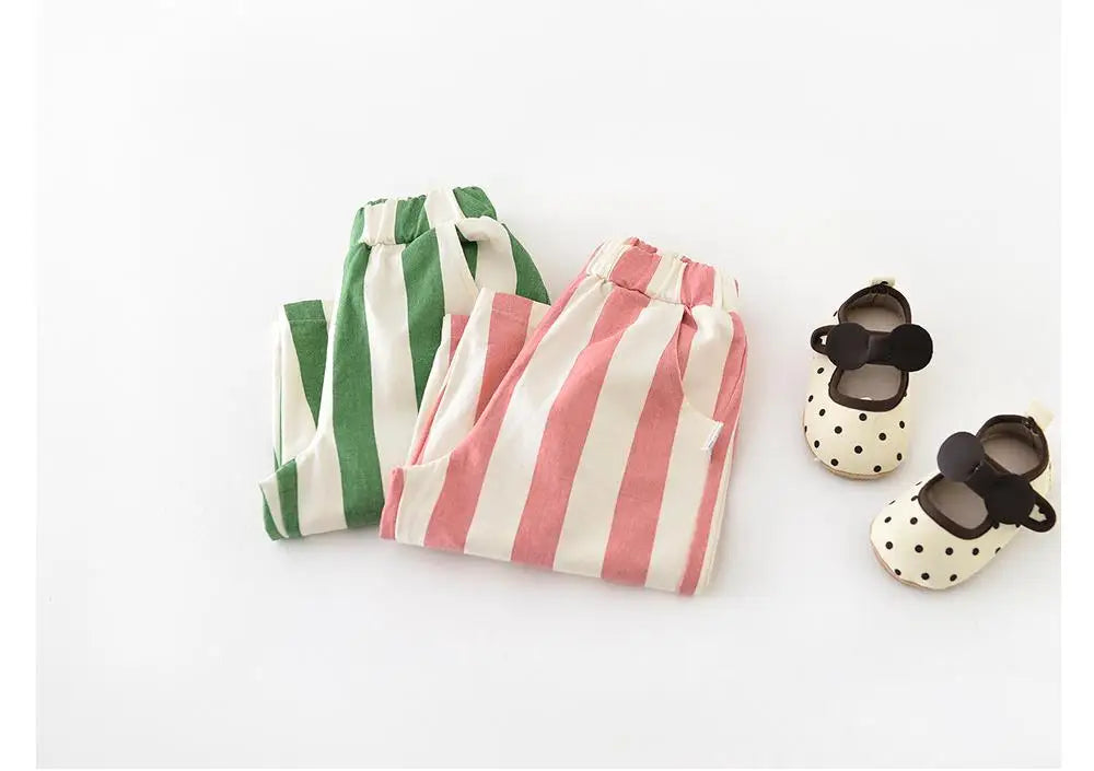 Autumn New Boy Girl Children Loose Striped Casual Pants Baby Pockets Fashion Pants Kid Outdoor Cotton Trousers Toddler Costume