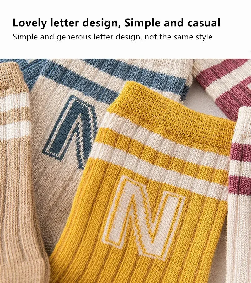 3Pairs/Lot Baby Letter Socks Knit Soft Cotton Sock Kids Long Knee High Socks Infant Toddler Baby Boys Girls Cute Stripe Socks