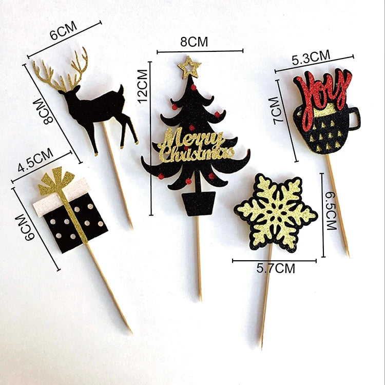 Merry Christmas Cake Toppers Cartoon Xmas Tree Cake Decor Snowman Happy New Year Cupcake Toppers Decor For Party Home 2025 Noel