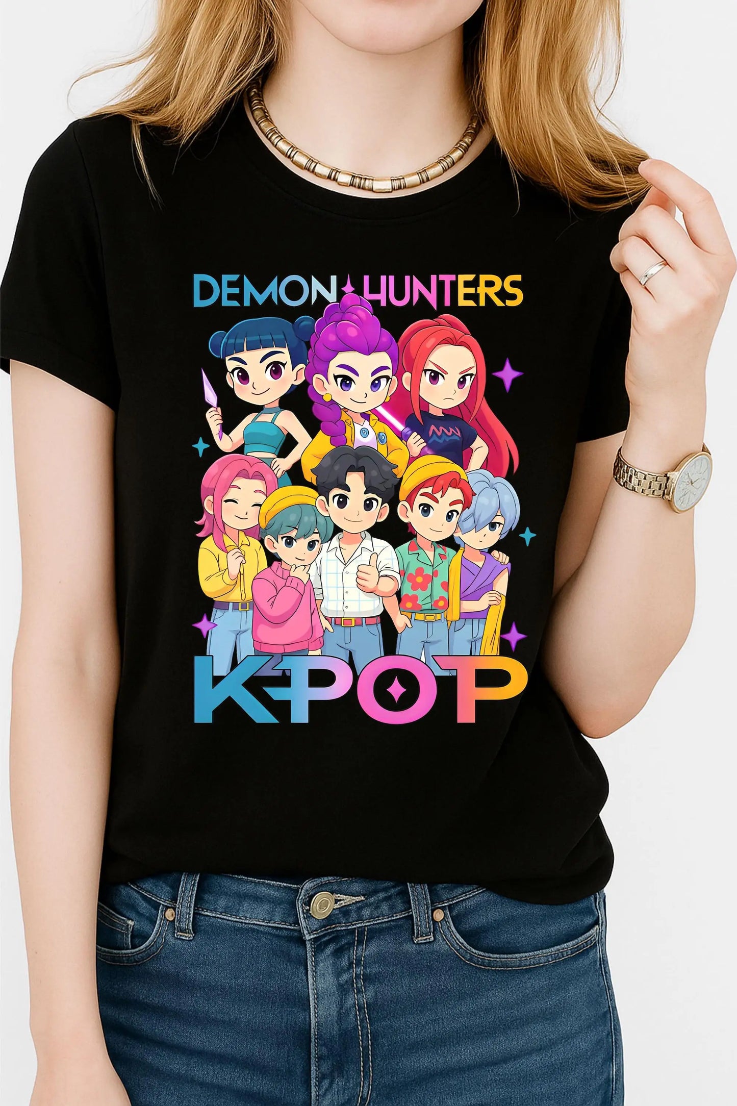 2026 Hot Huntrix Kpop Demon Hunters T-Shirt for Boys Girls Fans Gift Summer Crew Neck Short Sleeve Tees Fashion Kids T-shirt