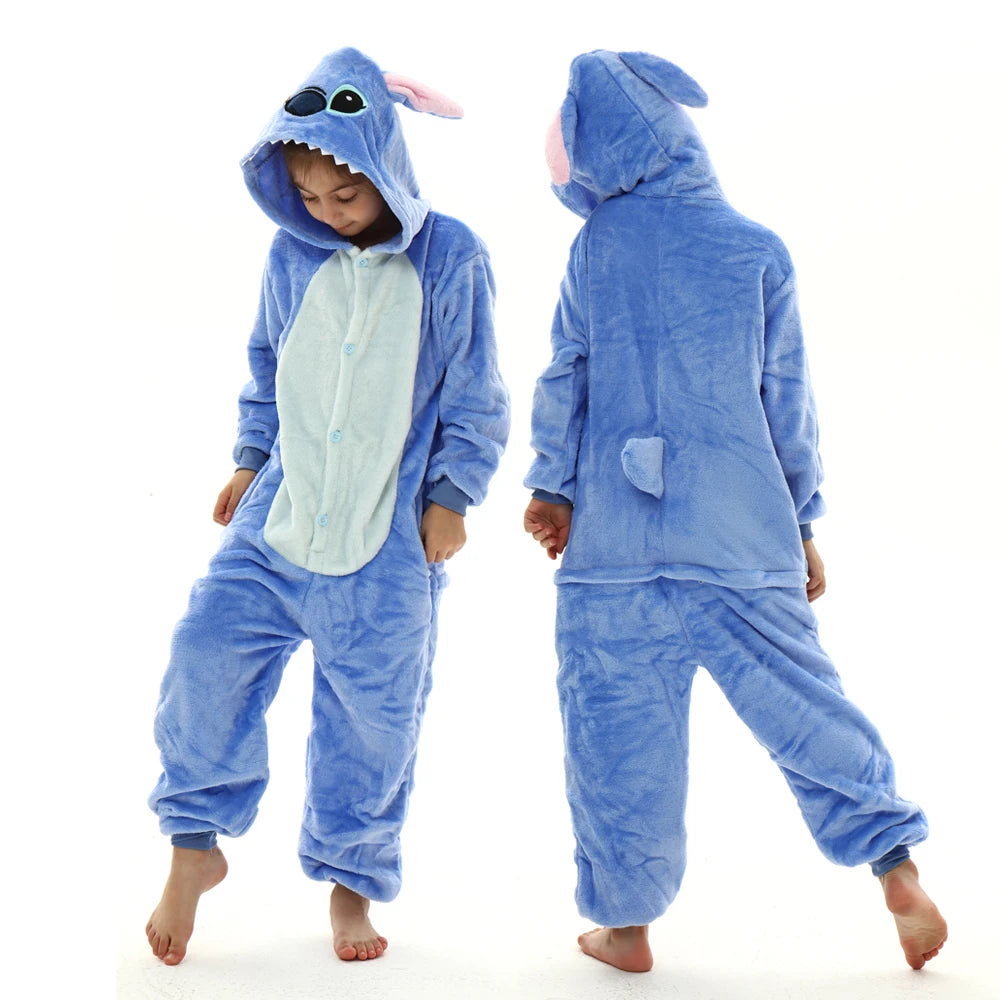 kids winter stitch flannel pajamas children pikachu sleepwear unicorn kigurumi onesies for boys girls baby blanket sleepers