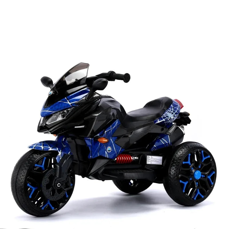 12V Rechargeable Kids Ride On Motorcycle, 3-Wheel Electric Motorbike with PU Seat, Training Wheels, Manual Throttle, LED Lights