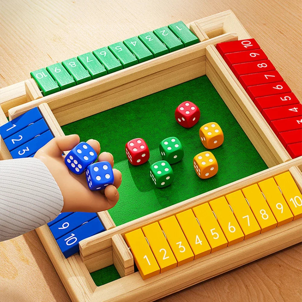 4/6 Players Shut The Box Dice Game Wooden Board Table Math Game Tabletop Games Six Sided Flop Game Indoor Games Shut The Box