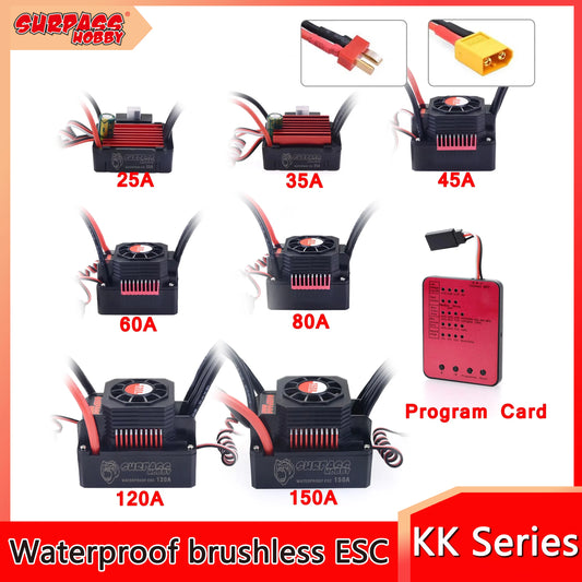 SURPASS HOBBY 25A 35A 45A 60A 80A 120A 150A Waterproof Brushless mini ESC T/XT60  for 1/10 RC Car Crawler speed controller Motor