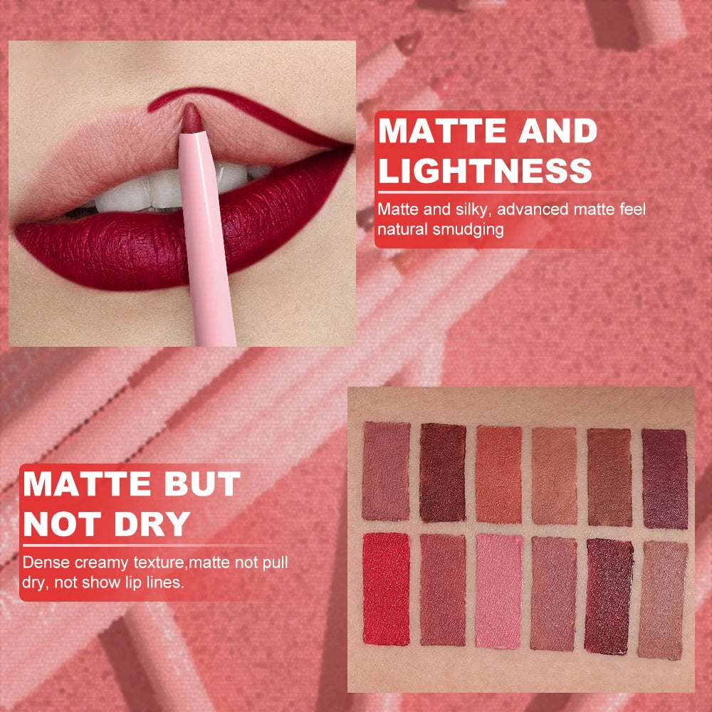 6pcs Lip Liner Pen Set Long-Lasting, Waterproof Sweatproof, Easy Coloring Non-fading Color Rendering Lip Gloss Set Beauty Makeup