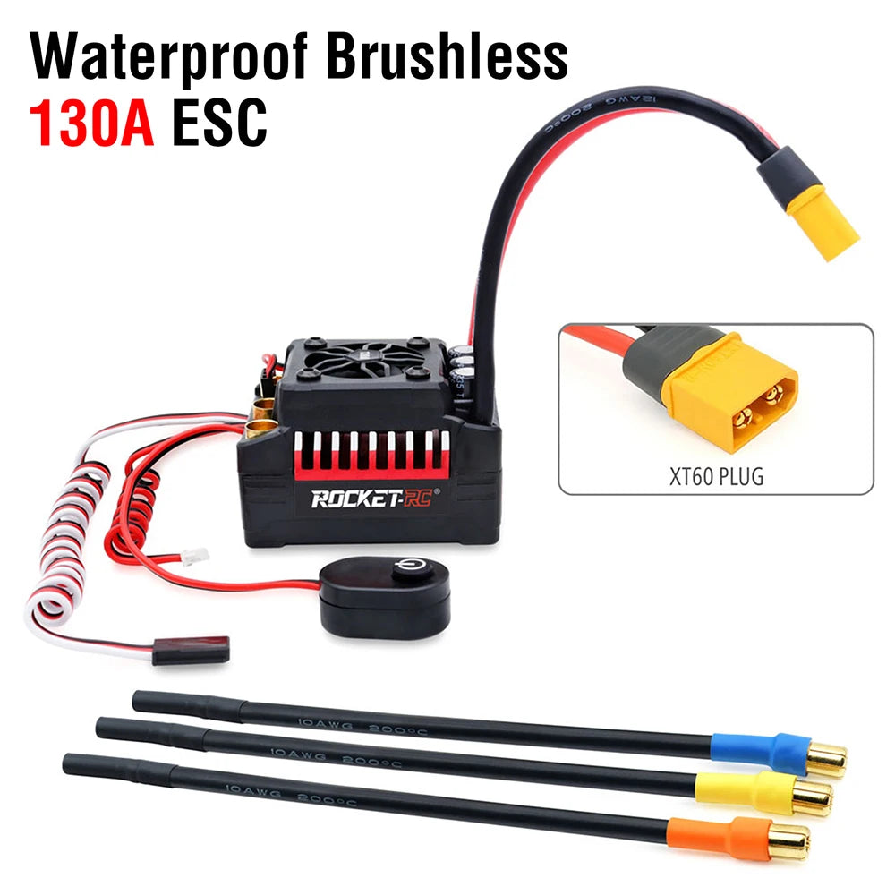 SURPASSHOBBY Rocket RC 130A ESC Brushless 160A ESC 4S Electronic Speed Controller Waterproof for 1/7 1/8 RC Car Buggy Truck