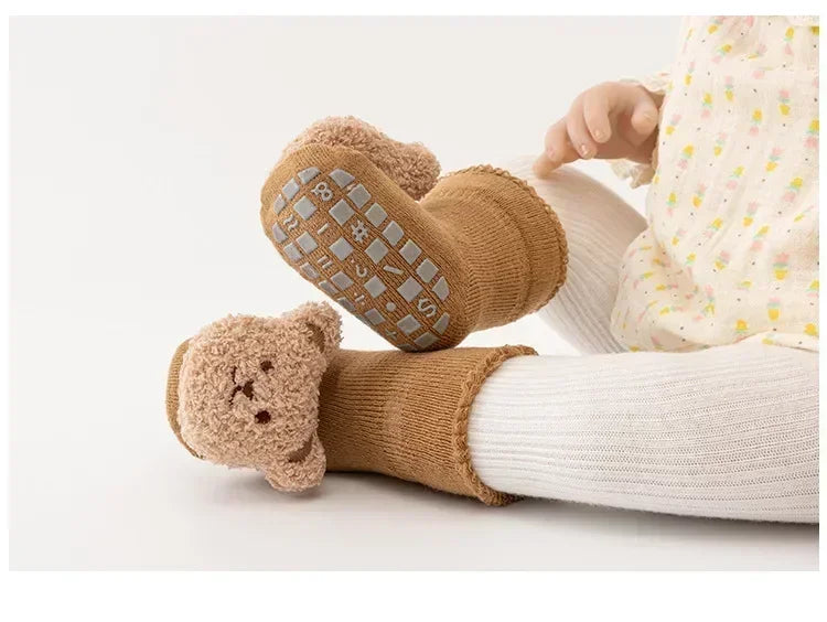 New Cute Cartoon Bear Baby Socks For Boys Girls Winter Soft Cotton Anti Slip Solid Newborn Toddler Sock Kids Thicken Socken