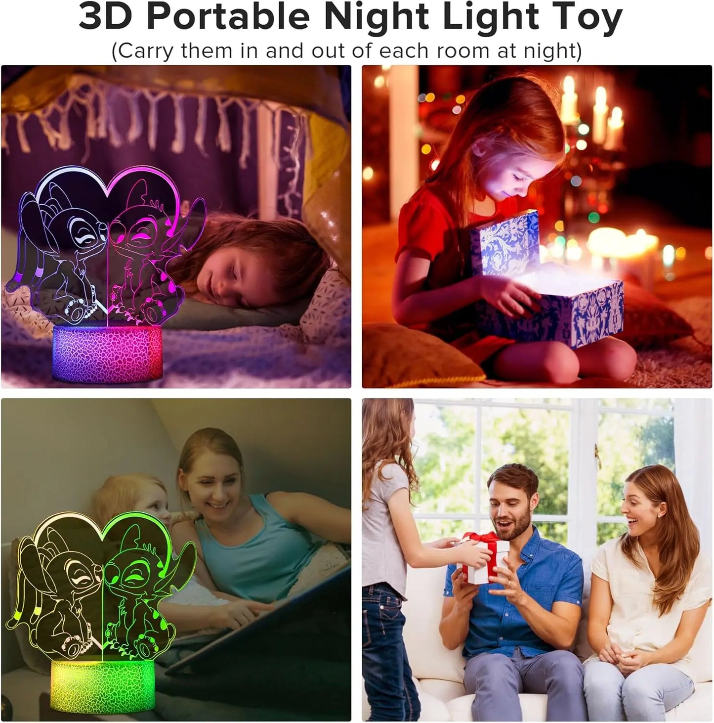 Lilo & Stitch Two Color Night Light 3D Illusion LED Home Children's Decoration Bedroom with Remotenight Light Christmas Gift