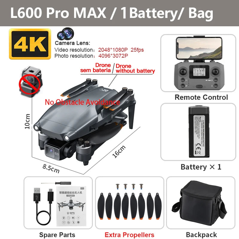 L600 Pro MAX 4K Professional Drone With Camera HD 3-Axis Gimbal GPS Dron 360° Obstacle Avoidance 5G WIFI RC Quadcopter Toys