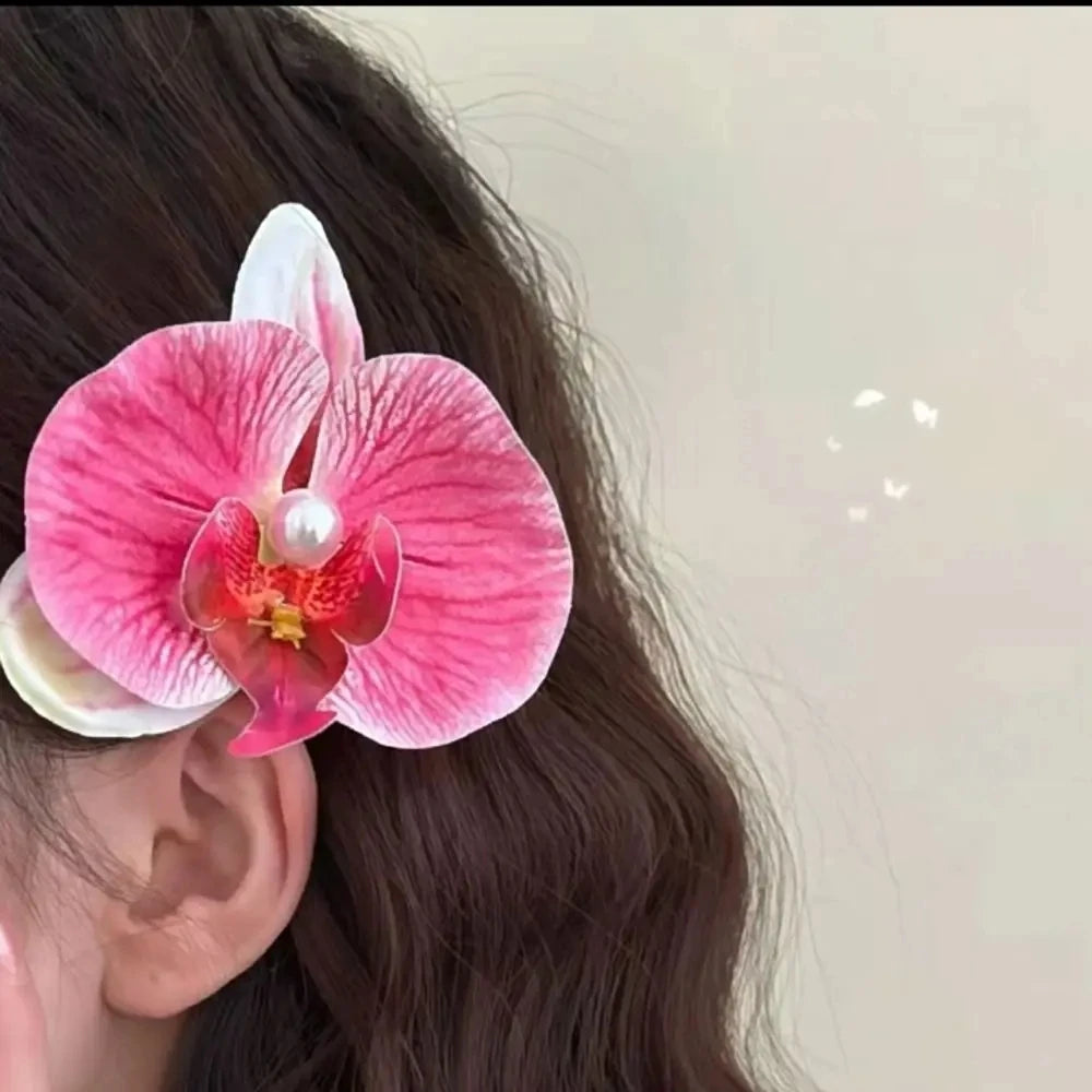 Artificial Orchid Flower Butterfly Hair Clips for Woman Girls Phalaenopsis Pearl Duckbill Hairgrips Hairpins Hair Accessories