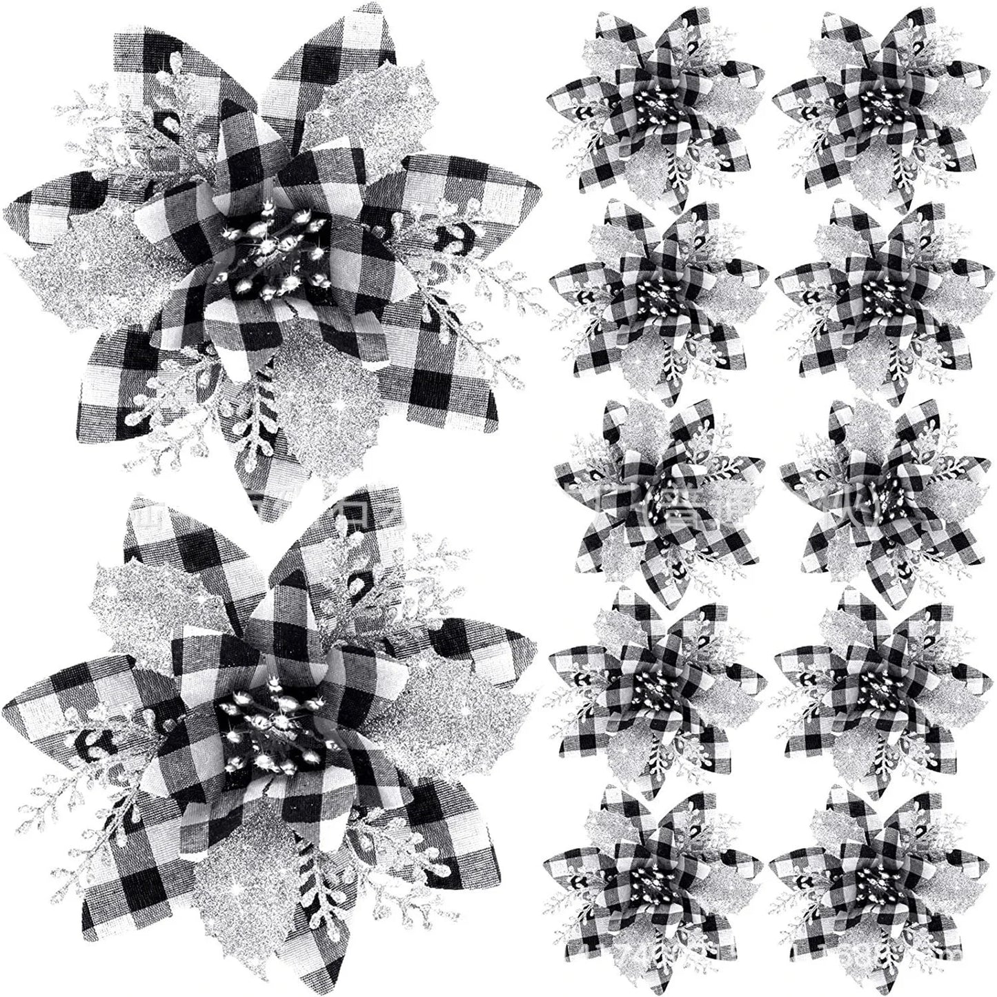 14.5cm Glitter Artifical Christmas Flowers Merry Christmas Tree Decoration Happy New Year Ornaments Xmas Fake Flowers Natal