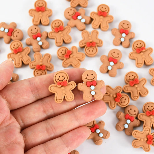 10/20Pcs Mini Gingerbread Man Resin Ornaments Christmas Decoration Flatback Cabochon Figurine Scrapbook DIY Jewelry Accessories