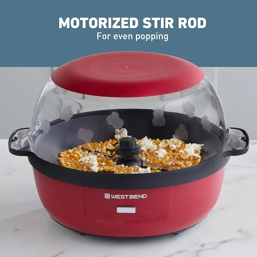 Stir Crazy Hot Oil Popcorn Popper Machine with Large Serving Lid and Motorized Stirring Rod 6Qt Capacity Movie Nights