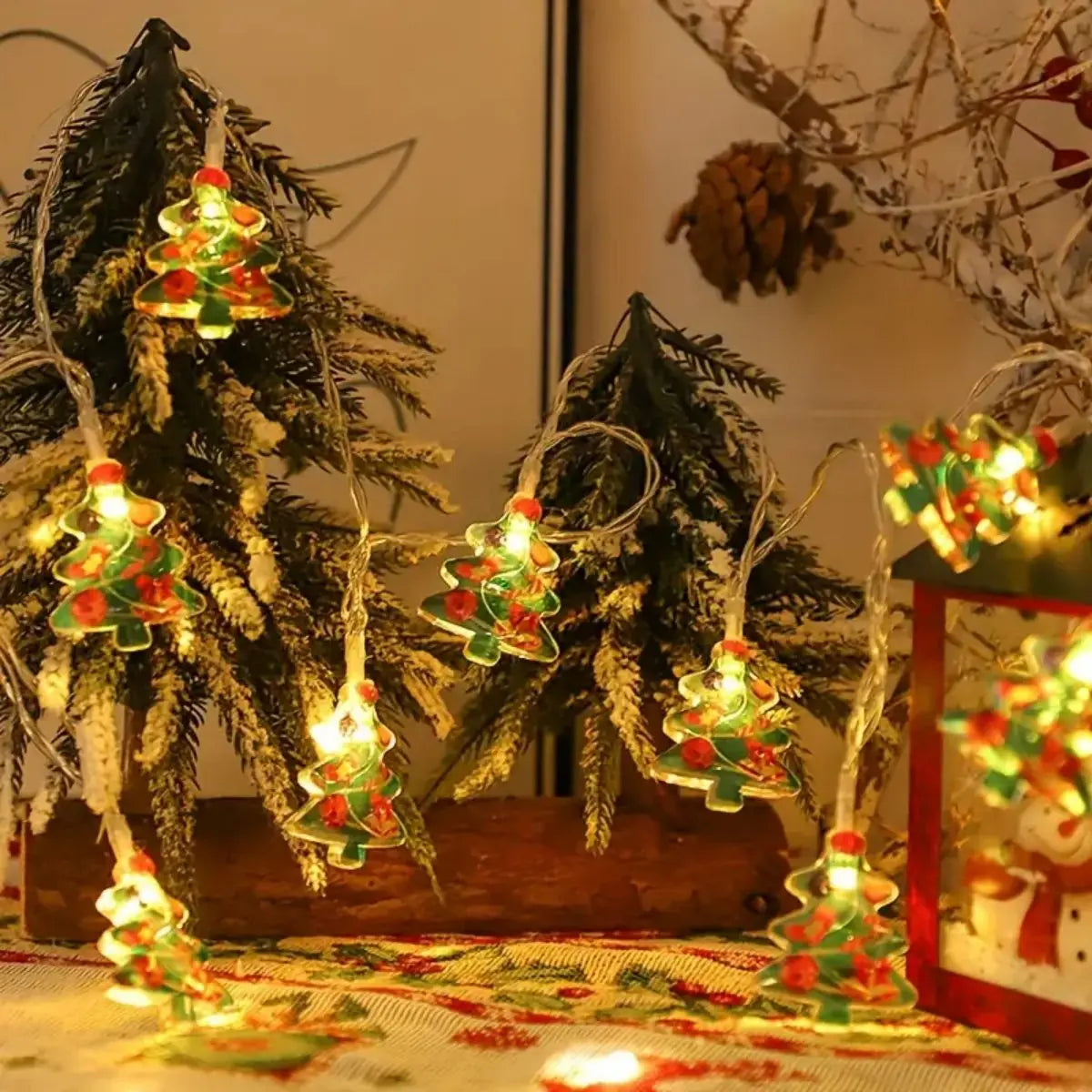 1PC 10/20/30/40LED Christmas String Lights With Santa & Snowman& Xmas Tree Battery Powered For Indoor Outdoor Holiday Xmas Decor