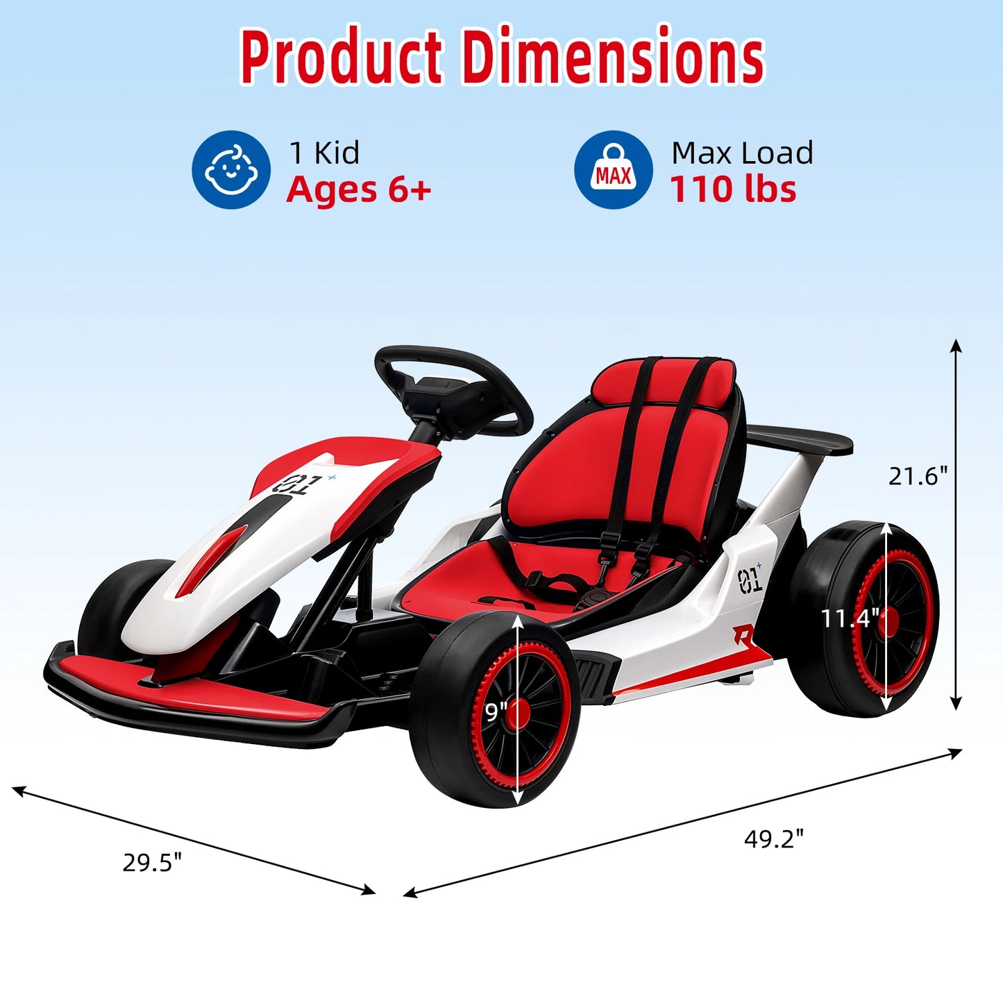 24V Go Kart Ride On Racing Toy for Kids 6+ Ride On Drift Kart with 200W*2 Extra Powerful Motors Large Battery with Music Horn