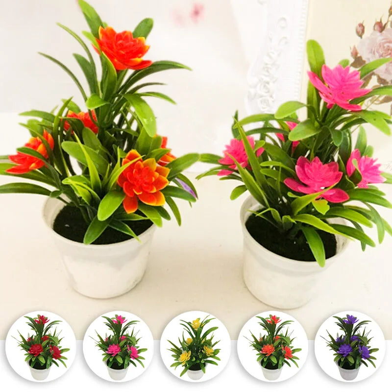 Artificial Flowers Bonsai Diy Desktop Ornaments Flowerpot Home Garden Office Table Potted Decor Christmas Wedding Decorative