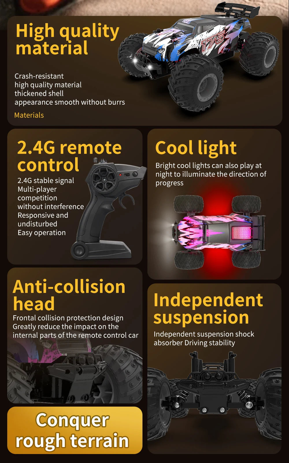 JJRC Q105 Q175 1:18 20 Km/h 2.4GHz Double Motors Drive With LED Light Off Road Remote Control Cars Drift Monster Truck Toys