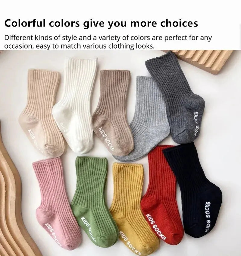 3Pairs/Lot Baby Socks Boys Girls Cotton Stripe Soft Sock Kids Toddler Non-Slip Rubber Grips Floor Socken For 0-3 Years