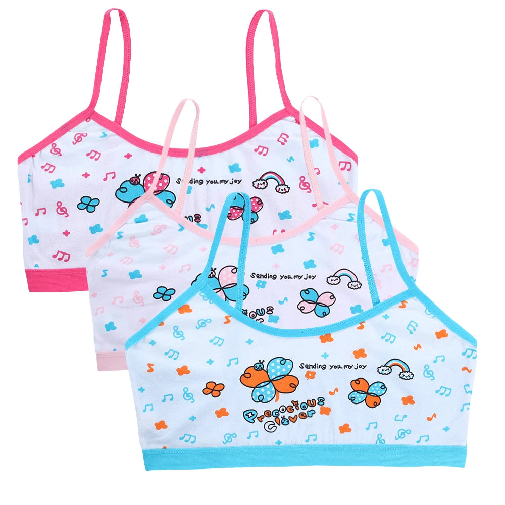 Teenage Girls Vest Bras Cartoon Panda/Flower Print Young Children Purbery Student Training Bras Maiden Kids Underwears Tube Tops