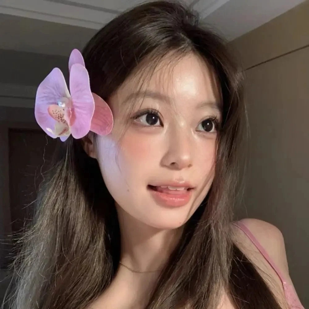 Artificial Orchid Flower Butterfly Hair Clips for Woman Girls Phalaenopsis Pearl Duckbill Hairgrips Hairpins Hair Accessories