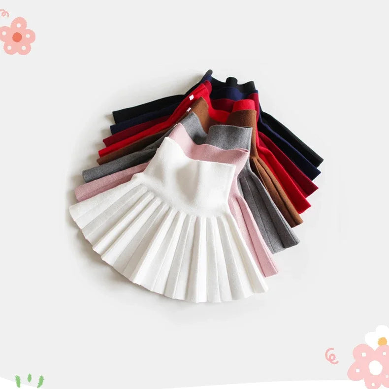 Baby Girls Knit Skirt Autumn Winter Princess Pleated Children School High Waist Mini Tutu Skirts Kids Clothing