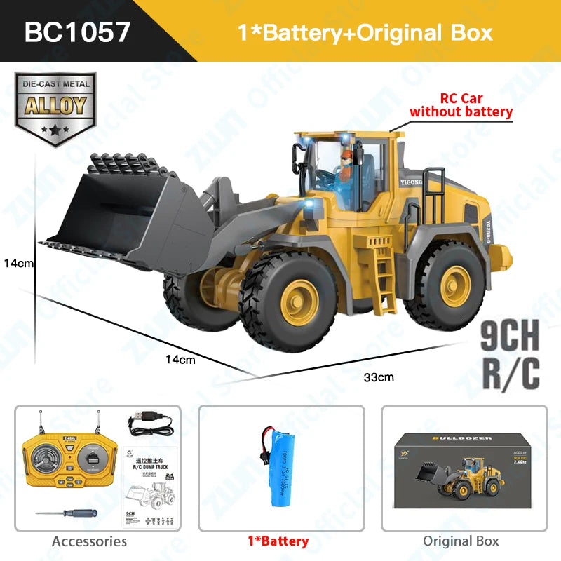 1:24 Scale 2.4G RC Construction Vehicle Toys Set for Kids: Excavator, Dump Truck, Loader, Bulldozer - Premium Alloy & Plastic