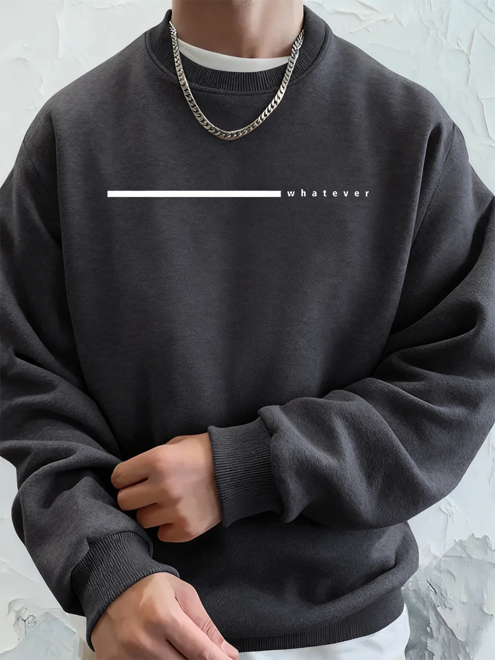 Simple Whatever Letter Printed Men'S Sweatshirt Winter Loose Hoodie Sports Crewneck Fleece Warm Sportswears Basics Men Clothes