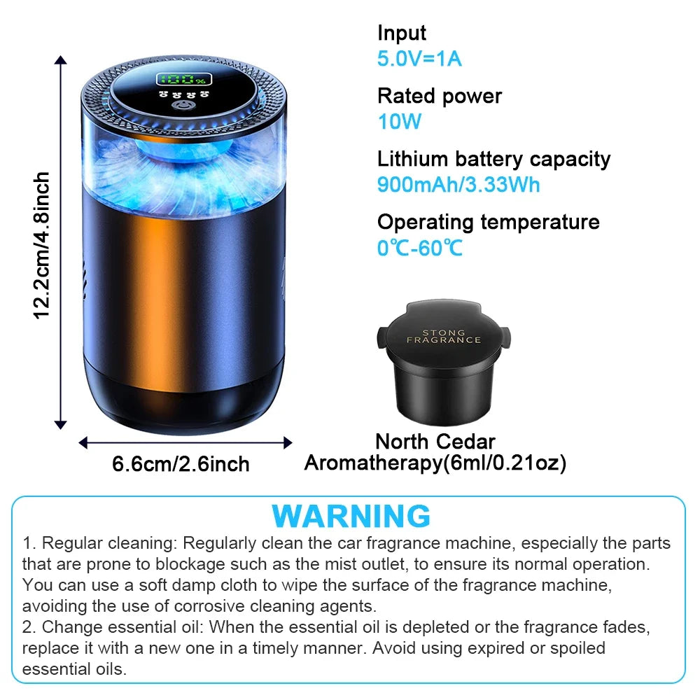Smart Car Air Freshener Perfumes  Diffuser Humidifier 4 Gear Adjustable Smell Automatic On/Off Digital Display Car Aromatherapy
