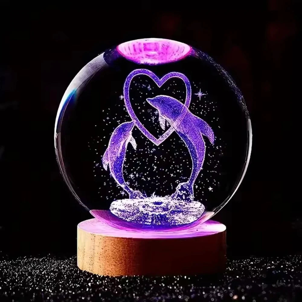 6cm 3D Interior Sculpted Saturn Illuminated Crystal Ball Ornament with Colorful Wood Base Nightlight Indoor Tabletop Birthday