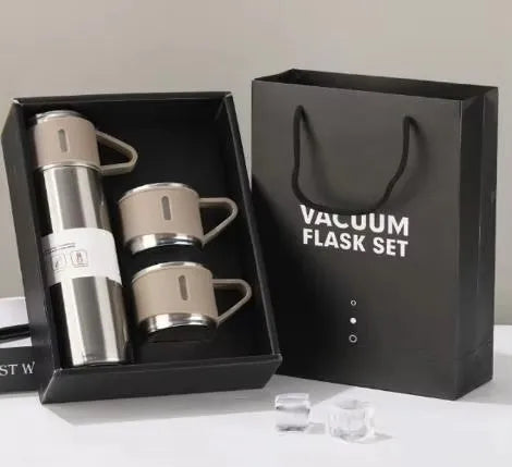 304 Stainless Steel Thermos Gift Set with 3 Interchangeable Lids & Handle,Keeps Hot & Cold,Portable Travel Cup for Men & Women
