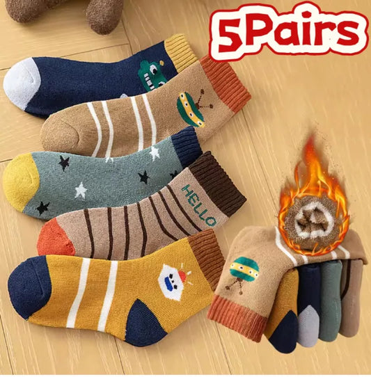 Thick Warm Floor Socks for Kids Cute Cartoon Baby Socks Mid Tube Socks Winter Warm Plush Long Sock Children Thermal Footwear